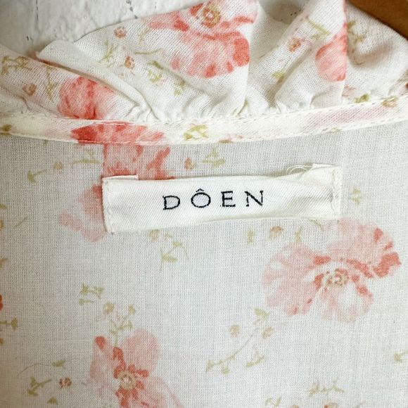 DOEN Carnation Dress Size Small White Poppy Pink Floral Maci Flutter Cotton - Picture 7 of 16
